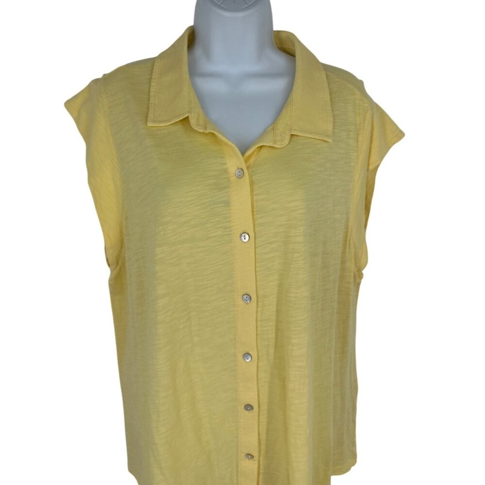 J. Jill Women's Yellow Collared Sleeveless Button-Down Shirt Top XL - Picture 2 of 9